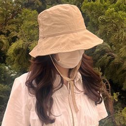 Korean Bucket Hat Summer Simple Fisherman Caps Women Japanese Casual Lace Up Street Basin Hats Foldable Large Eaves Sun Cap