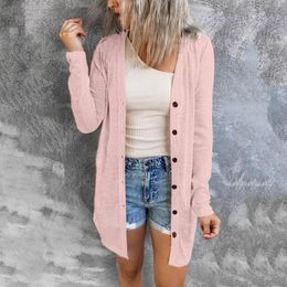 Women's Knits Candy Colour Women Cardigan Casual Long Sleeve Knitted Open Front Single Breasted Button Loose Coat Spring Autumn G3