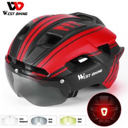 Cycling Helmets WEST BIKING MTB Goggs Helmet Men Road Bike Ultralight Cycling Helmet With Lights Bicyc Scooter Women Helmet Replaceab ns HKD230626