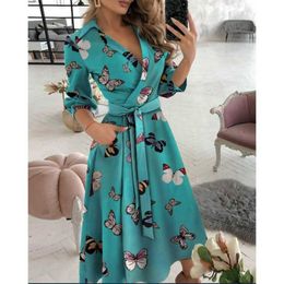 2023 Spring/Summer Fashion Short Sleeve V-Neck Printed Hip Wrap Women's Clothing dresses models woman maxi dress long sleeves