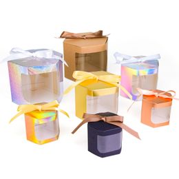 Gift Wrap Visual window gift box white simple solid color windowed kraft paper holiday small packaging ribbon candy 230625