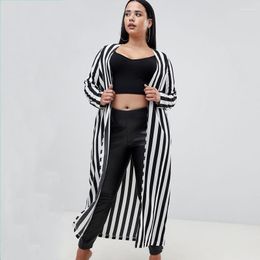 Outerwear Women's Plus Size & Coats Open Front Casual Striped Cardigan Women Long Sleeve Maxi Loose Black And White Spring Elegant