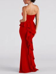 Casual Dresses Strapless Sleeveless Evening Maxi Dress Ruffled Tierred Prom Gown Bridesmaids Black Red