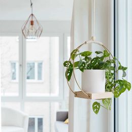 Planters Pots Plant Flower Pot Hanging Holder Wooden Metal Indoor Hanging Plants Stand Flower Basket Plant Hanging Planter Flower Holder