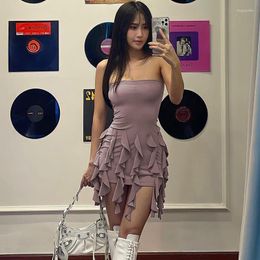 Casual Dresses Strapless Tassel Mini Dress Ruffle Fringed Bodycon Tube Y2K Streetwear Women Sexy Short 2023 Summer