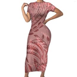 Casual Dresses Custom Design Polynesian Tribal Pink Background With Stripe Leaf Ladies Summer Tight Vintage Dress 1 MOQ