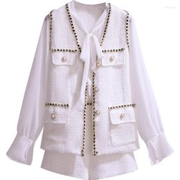 Women's Tracksuits Three Piece Classic Blazer Single Breasted Sleeveless Vest Jacket Shorts Long Sleeve Shirt Women Elegant Office Suit