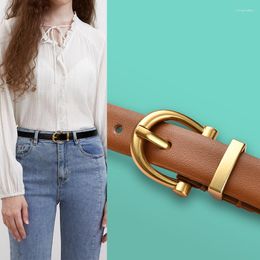 Belts 2023 Vintage Thin Belt For Women Skinny Genuine Leather Waist Girls Jeans Pants Dresses Waistband Female Gold Pin Buckle