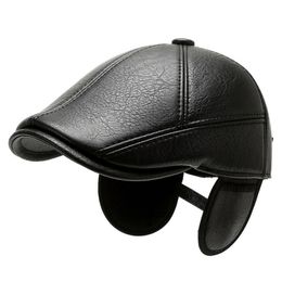 Men Pu Leather Baseball Cap Sheep Pu Leather Beret Newsboy Belt Black Hunting Hats 2021 New Fashion