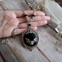 Pendant Necklaces Halloween Matching Jewellery Accessories Animal Bat Black Gemstone Necklace Dangle Earrings For Women Ring Goth