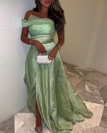 2023 April Aso Ebi Mint A-line Prom Dress Beaded Satin Evening Formal Party Second Reception Birthday Engagement Gowns Dresses Robe De Soiree ZJ5266