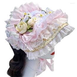 Berets Elegant Rose Lace SunHat Breathable Hat Summer Tea Party Holiday Vacation Decors Western Courtly Style Vintage