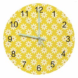 Wall Clocks Yellow Daisy Flower Luminous Pointer Clock Home Interior Ornaments Round Silent Living Room Bedroom Office Decor