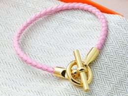 5A Charm Bracelets HM Genuine Leather Short Strap Bracelet in Pink For Women With Dust Bag Box Size 16-21 Fendave