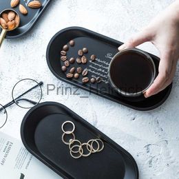 Dishes Plates Stainless Steel Black Tea Tray Plate Dessert Cake Fruit Dish Letter Plates Cosmetics Storage Trays Jewelry Display Home Decor J230626