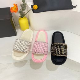 Thick bottom woven slippers vacation small fragrant wind senior sense of sandals new a word women's shoes designer slippers anti-slip