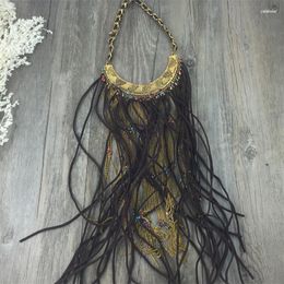 Choker Exclusive Bohemian Brass Chain Leather Tassel Pendant Bib Statement Necklace Collar Vintage Jewellery