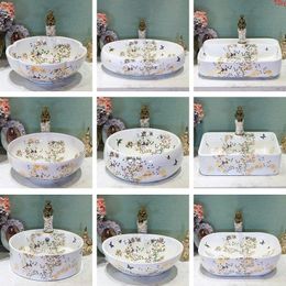 Artistic flower and bird porcelain bathroom sink wash basin bowl ceramic sinkgood qty Wqwse