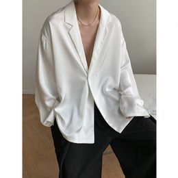 Men's Casual Shirts Summer Black White Silk Blazer Fashion Business Society Mens Suit Jacket Korean Loose Dress Men MXL 230625