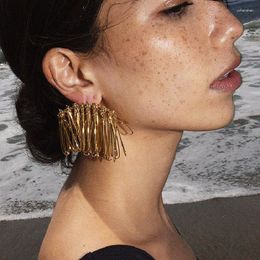 Dangle Earrings French Exaggerated Tassel Hanging Pine Needles Design Elegant Unique Gold Plated Big Earring Party Jewelry