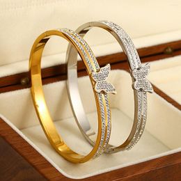 Link Bracelets AENSOA Inlaid Crystal Zircon Butterfly Charm Stainless Steel Bangles For Women Unique Elegant Gold Plated Jewelry