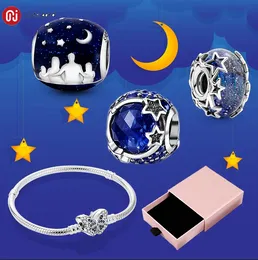 925 silver beads charms fit pandora charm Family Starry Night Sky charm set Pendant DIY Fine Bead