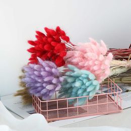 Dried Flowers 50pcs/Bunch Natural Rabbit Grass Bunny Tails Bouquets Plant Material Colorful Pastoral Style Home Decor