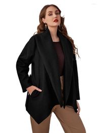 Outerwear Women's Plus Size & Coats Slant Pocket Waterfall Collar Asymmetrical Hem Belted Overcoat Z84w#Women's