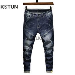 Men's Jeans Brand Man Jean Stretch Slim Fitness Dark Blue Streetwear Pants Original Man Jeans Patch Denim Trousers Spring And Autumn 2021 J230626