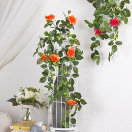 Decorative Flowers 1 Bunch Artifical Rose Vine Silk Flower String Rattan Wall Hanging Basket Garland Living Room Balcony Home Wedding Decor