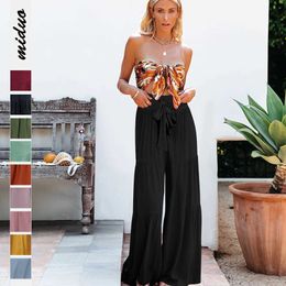 New women's fashion temperament bandage elastic waist pleated wide leg harem Camp palazzo flare pants plus sizes casual loose pants woman