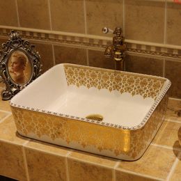 Gold Porcelain Bathroom ceramic counter top sink Rectangular wash basin popular in europe art Colourful hand sinkgood qty Mldfr