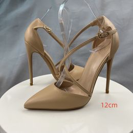 Sexy Cross-Strapy Pointed Toe Women Pumos Stiletto High Heel Shoes 12Cm Pointy Toe Ladies Wedding Ankle Buckle Women Pump