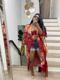 Women's Blouses Summer Bohemian Floral Long Cardigan Women Printed Beach Holiday Kimono Tops Vintage Sleeve Blusas Loose Shirts