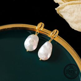 Dangle Earrings 2023 925 Baroque Pearl With 18K Gold Charm Pendant Drop Earring Luxury Wedding Christmas Jewellery Free Shipment Gift Box