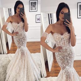 Sexy Mermaid Dresses Off Shoulder Sweetheart Lace Wedding Dress Sweep Train Appliques Robe De Mariee Bridal Gowns