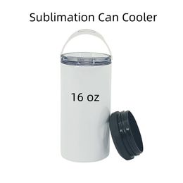 16oz Sublimation Can Cooler Straight Tumbler Stainless Steel Can Insulator Vacuum Insulated Bottle Cold Insulation Can