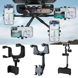 360° Rotatable Phone Holder Car Rearview Mirror Mount Retractable Hanging Clip Multifunctional GPS Navigation Phone Support