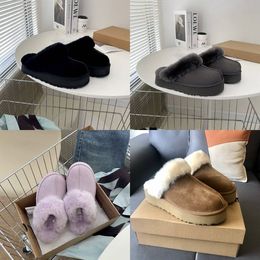 Cotton Designer Ladies Warm Winter Flat Shoes Furry Slippers Snow Boots with Box 31434 36418