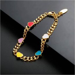 New Stainless Steel Colourful Heart Bracelet Bangle for Women Trendy Thick Rolo Chain 18 K Gold Plated Waterproof Jewellery