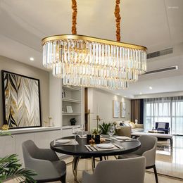 Chandeliers Tainless Steel Crystal Oval Gold Hanging Lamps Chandelier Lighting Suspension Luminaire Lampen For Dinning Room