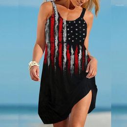 Casual Dresses USA Flag Dress Women's Fashion Summer American Strap Beach Bohemian Sleeveless Party Evening Elegant Hem Boho