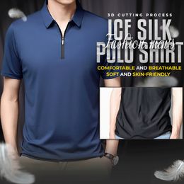 Mens TShirts Fashion Men Ice Silk Cool POLO Shirt High Quality Slim Fit Zipper Collared Solid Colour Short Sleeve Casual Athletic Workout Tops 230625