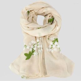 Scarves Womans Fashion 2023 Floral Muslim Hijab Plain Long Cotton Fancy Embroidery Flower Scarf Shawls And Wraps Solid Colour Cape Femme