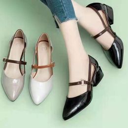 Sandals Female Thick Heeled Korean Style Temperament Pointed Head Shoes Fashion Comfortable Work High Heels Zapatos Para Mujer