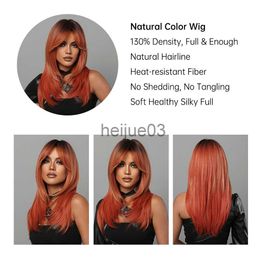 Synthetic Wigs Dome Cameras Long Straight Synthetic Wigs Orange Ginger Wigs with Bangs for Women Cosplay Party Natural Hair Wig Heat Resistant Fibre x0626