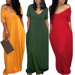Casual Dresses Women Summer Oversize Solid Colour Off Shoulder Short Sleeve Maxi Dress