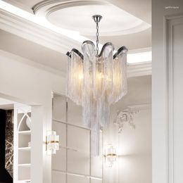 Chandeliers Nordic Post-modern Simple Wave Fringed Aluminium Chain Personality Restaurant Living Room Study Small Led Chandelier