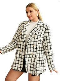 Outerwear Plus Plaid Double Breasted Overcoat 44BO#