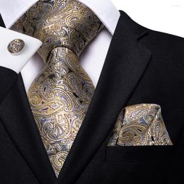 Bow Ties Grey Yellow Paisley 2023 Designer Elegant Mens Gentlemen For Men Business Necktie Handky Cufflinks